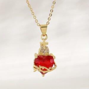 Colar Feminino Coração Sagrado com Zircônia e Cruz